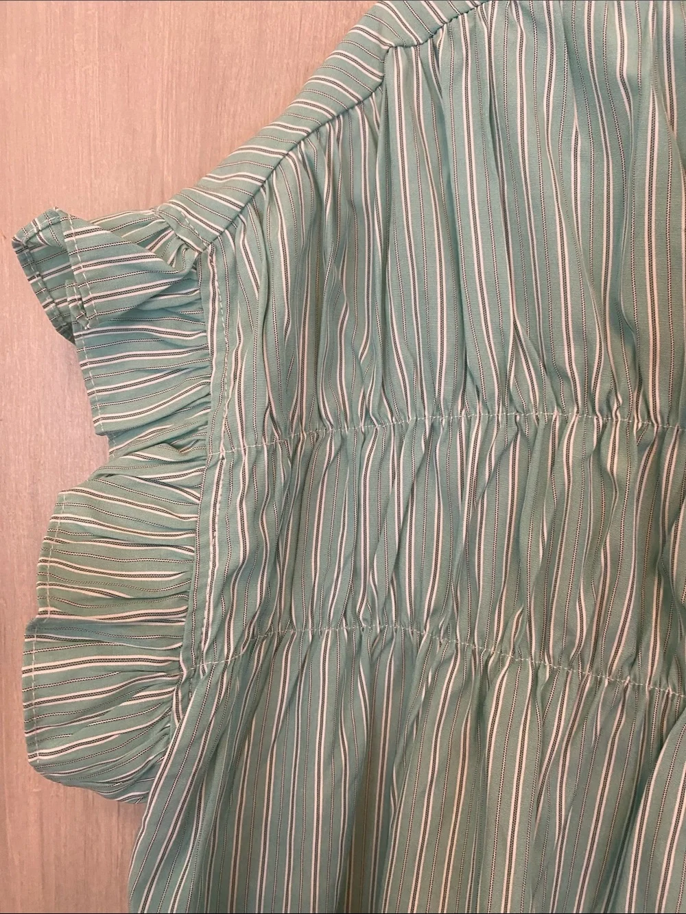 Olive & Oak Mint Green Striped Ruffle-Sleeve Button Front Dress Shirt